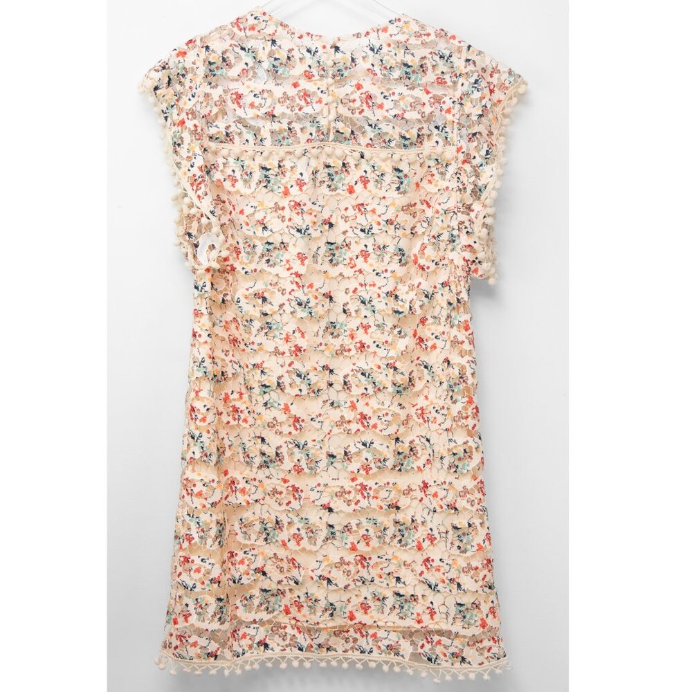 Tularosa Elba Dress Floral Lace Shift Pom Trim Mini Multicolor Ivory Size Large - Picture 2 of 6
